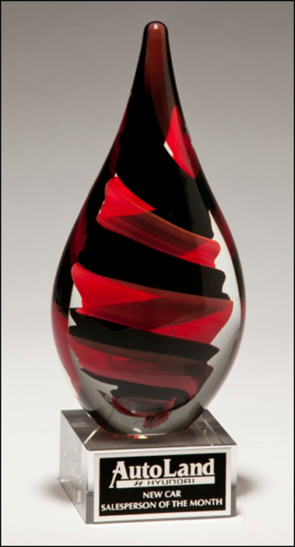 Black and Red Helix Art Glass Award with Clear Glass Base