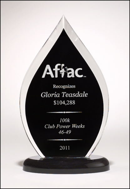 Flame Series clear acrylic award with black silk screened back