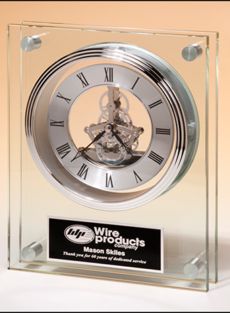 Contemporary Styled Large Glass Clock with Silver Skeleton Movement