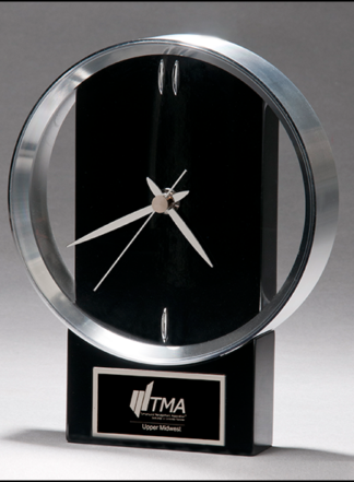 Modern Design Clock  brushed silver bezel on black high gloss base