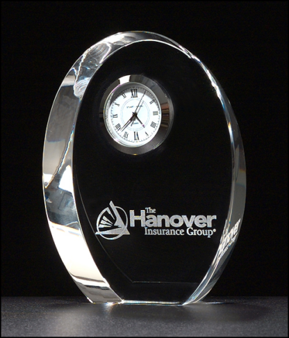 Crystal clock with three-hand movement and silver bezel