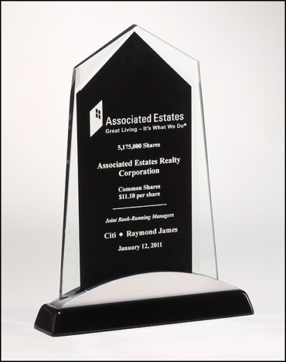 Apex Series glass award black piano-finish base with silver aluminum accent