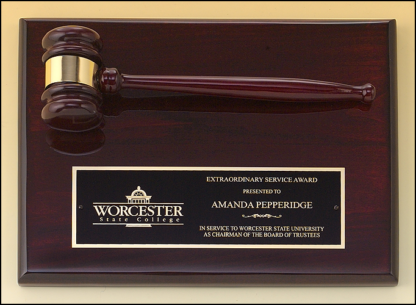 Rosewood stained piano finish gavel plaque