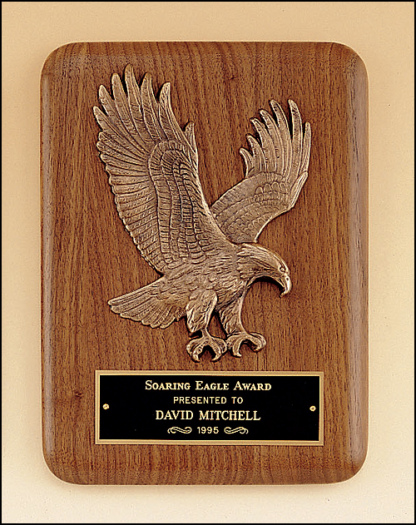 Eagle Plaques American walnut plaque with a sculptured relief eagle casting.