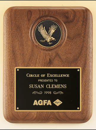 Eagle Plaques American walnut plaque with a finely detailed black and gold eagle medallion.