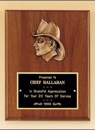 Plaques with Metal Accessories Firematic award with antique bronze finish casting.