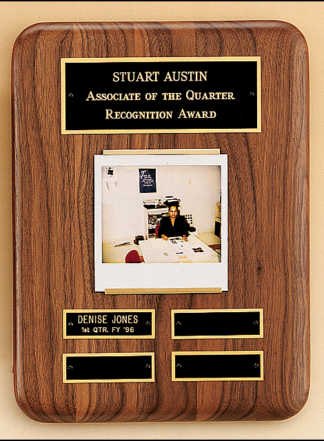 Solid American walnut Airflyte perpetual plaque with 4 plates and photograph holder.