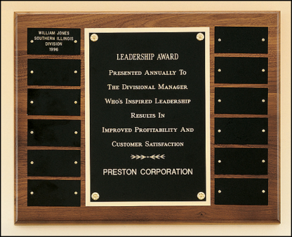 Perpetual/Annual Plaques Solid American walnut perpetual plaque with 12 black brass plates.