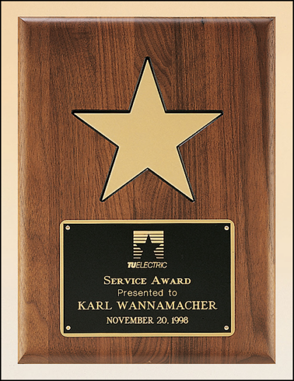 Plaques with Metal Accessories Solid American walnut plaque with black recessed area and gold aluminum star.