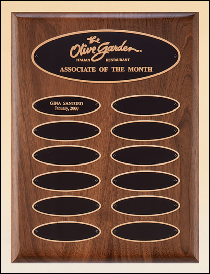 Perpetual/Annual Plaques Solid American walnut perpetual plaque with 12 elliptical plates.