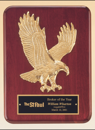 Eagle Plaques Rosewood stained piano finish Airflyte plaque with goldtone finish sculptured relief eagle casting.