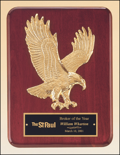Eagle Plaques Rosewood stained piano finish Airflyte plaque with goldtone finish sculptured relief eagle casting.