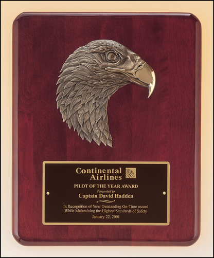Eagle Plaques Rosewood stained piano finish Airflyte plaque with antique bronze finish finely detailed eagle casting.